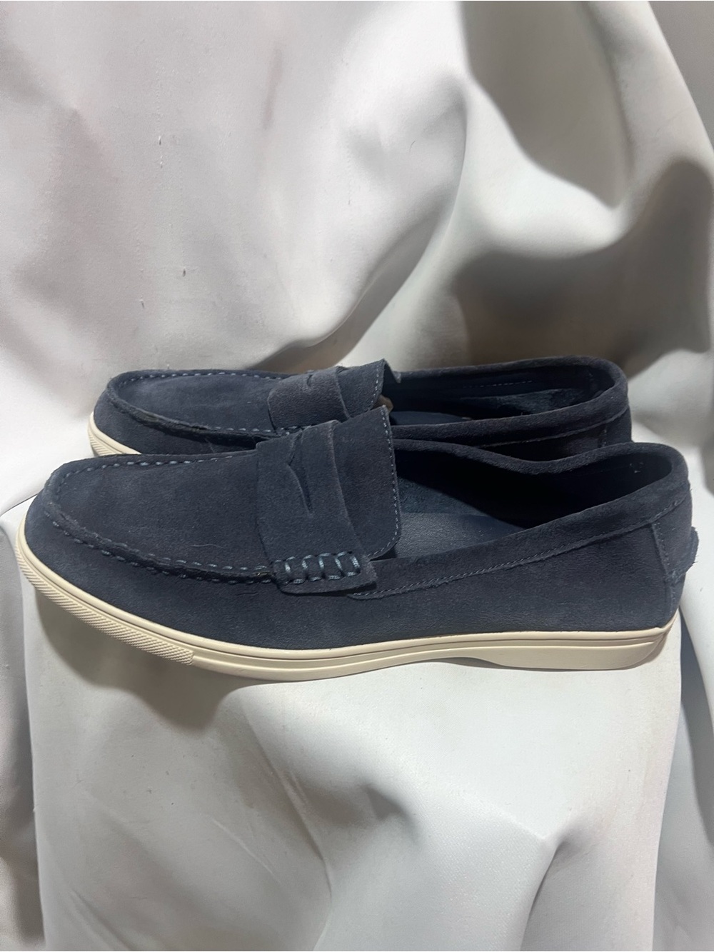 Nordstrom Men’s 9.5M Navy Suede Penny Loafers Leather Slip On